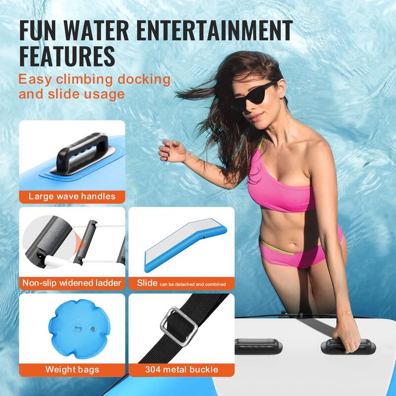 VEVOR Inflatable Water Bouncer Recreational Water Trampoline Portable Bounce Swim Platform with Slide for Pool Lake Water Sports