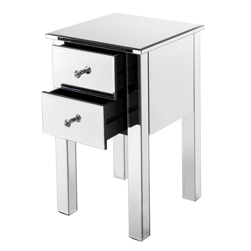 Modern Mirrored 2-Drawers Nightstand Bedside Table Silver