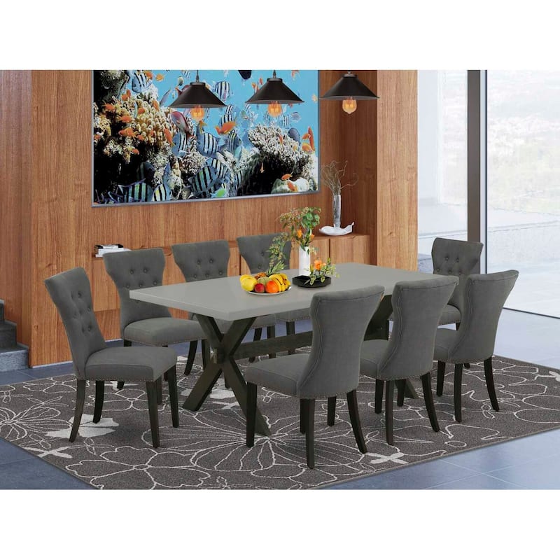 Neo-Classical Dining Set - 9 Piece Table & Chairs - Hardwood Frame - Rectangular Table - Parson Style