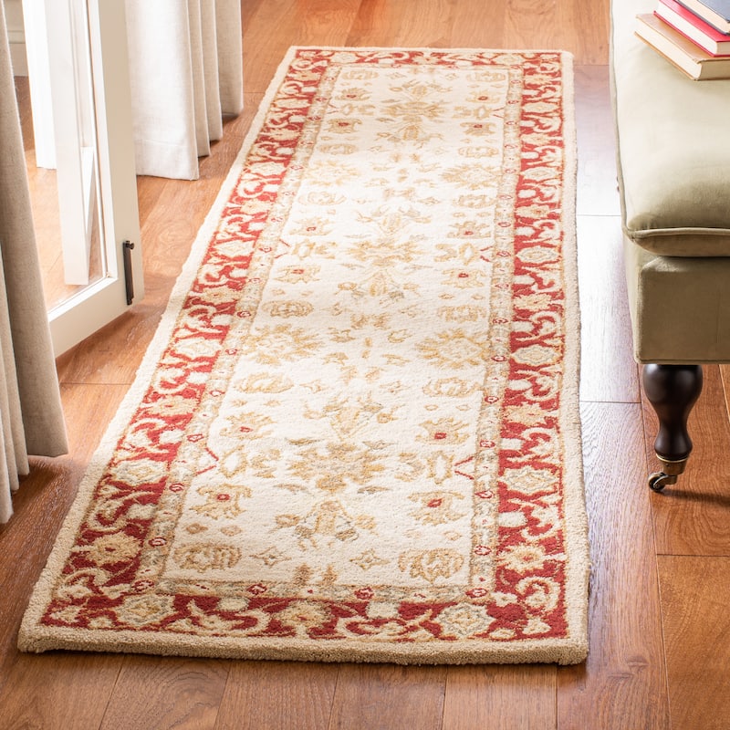 SAFAVIEH Handmade Anatolia Zelmira Traditional Oriental Hand-spun Wool Rug - 2'3" x 12' Runner - Ivory/Red