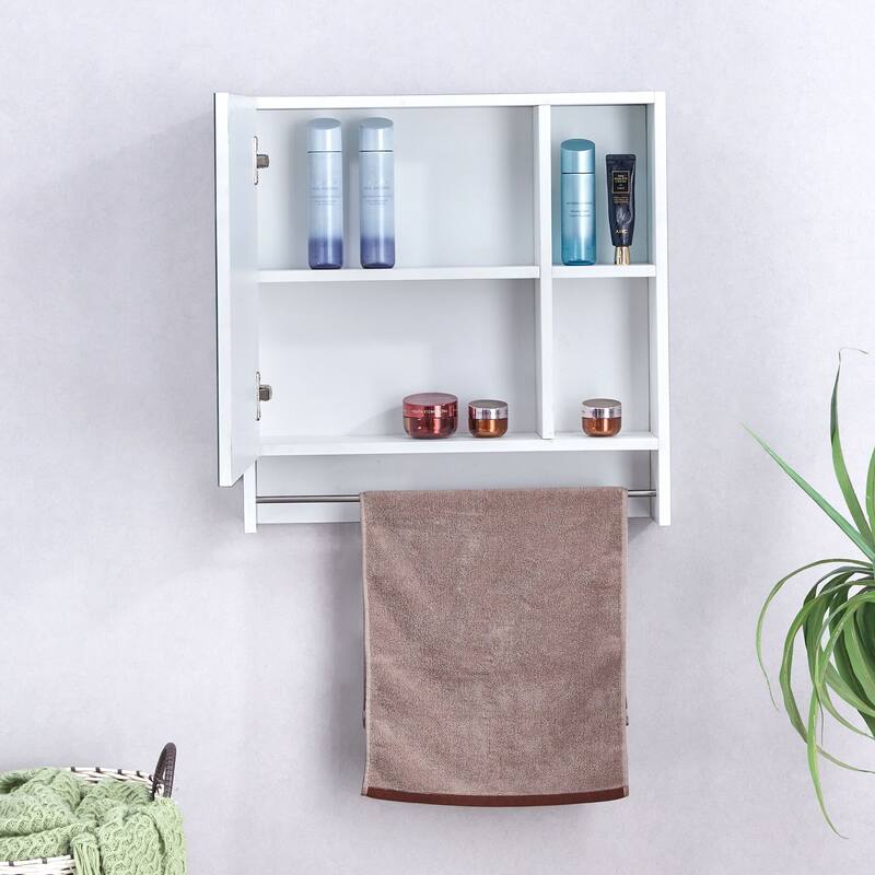 Wall-Mounted Bathroom Mirror Cabinet with Shelves, Towel Rack, and Storage Compartments，Over the Toilet Medicine Cabinet