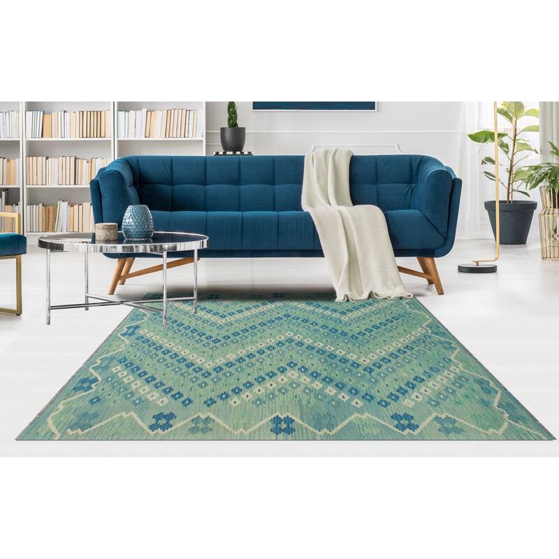 Flatweave Lorena Lt. Green/Blue Rug - 5'8" x 8'0"