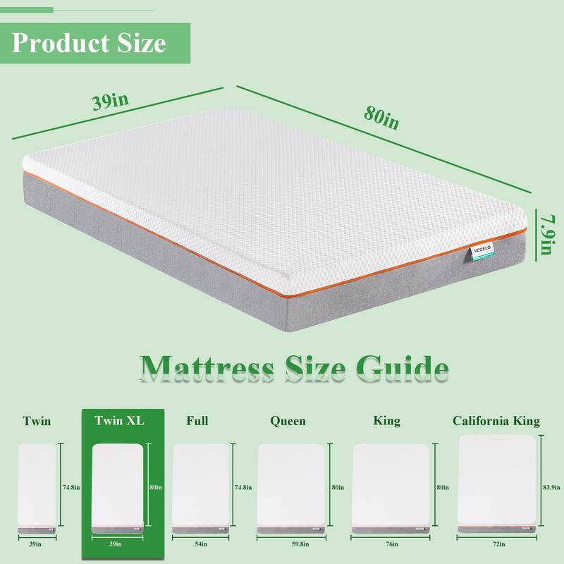 7.8 Inch Memory Foam Mattress for Cool Night & Pressure Relief, Medium Firm Feel