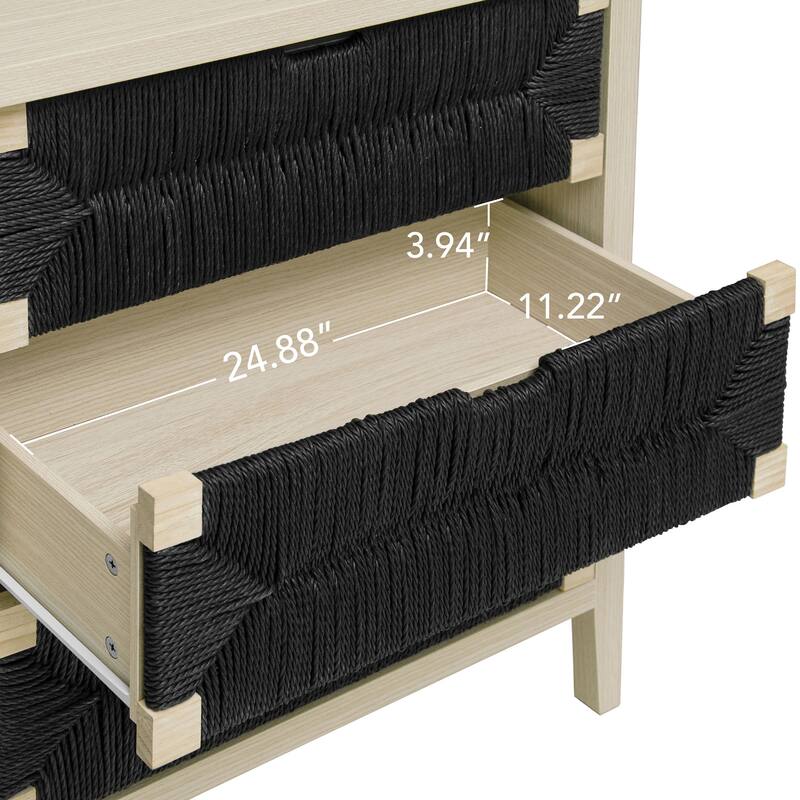GDFStudio - Modern Woven Rope Drawer Buffet Sideboard with Adjustable Shelves