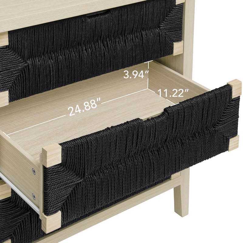 Roomfitters 3 Drawer Buffet Sideboard, Storage Cabinet with Hand-Woven Rope Drawers and Adjustable Shelves, Natural