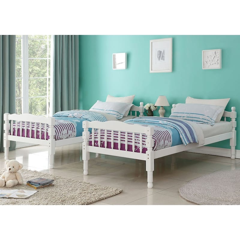 Twin over Twin Solid Wood Bunk Bed with Ladder & Fence