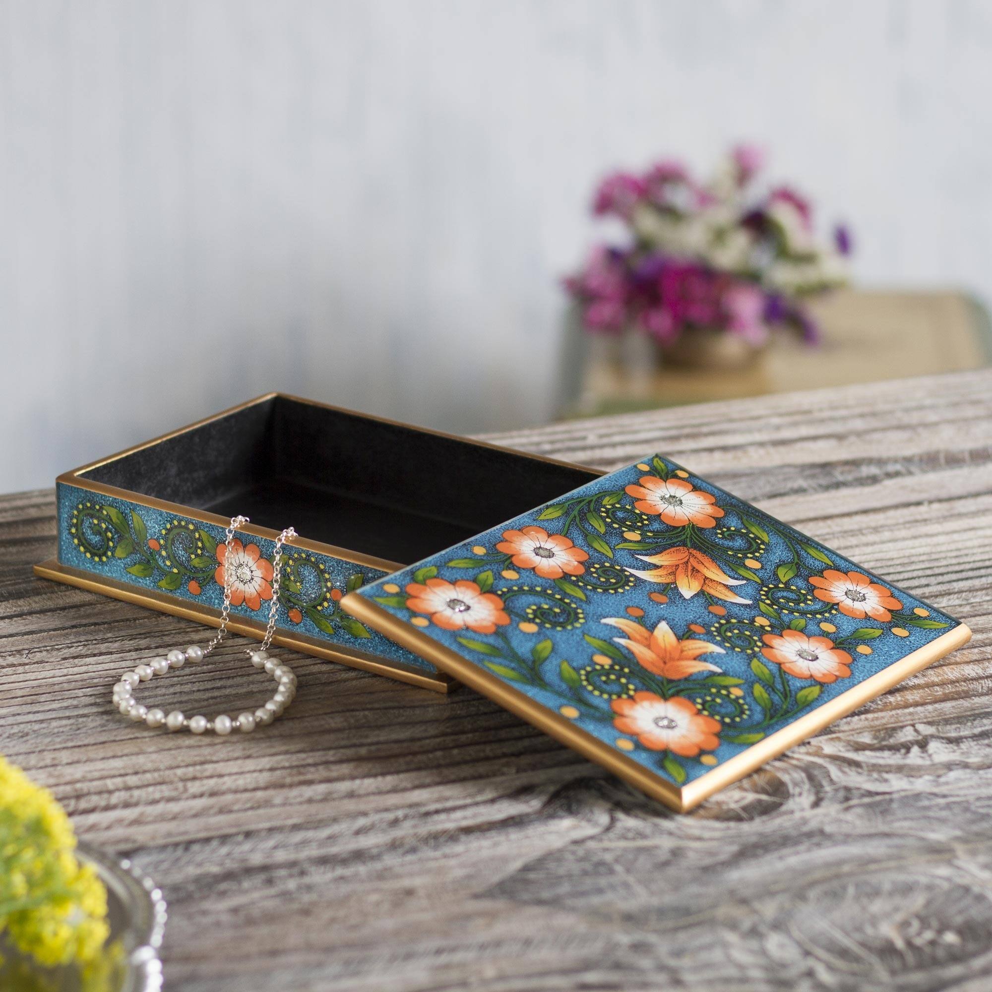 Novica Handmade Margarita Delight ReversePainted Glass Decorative Box