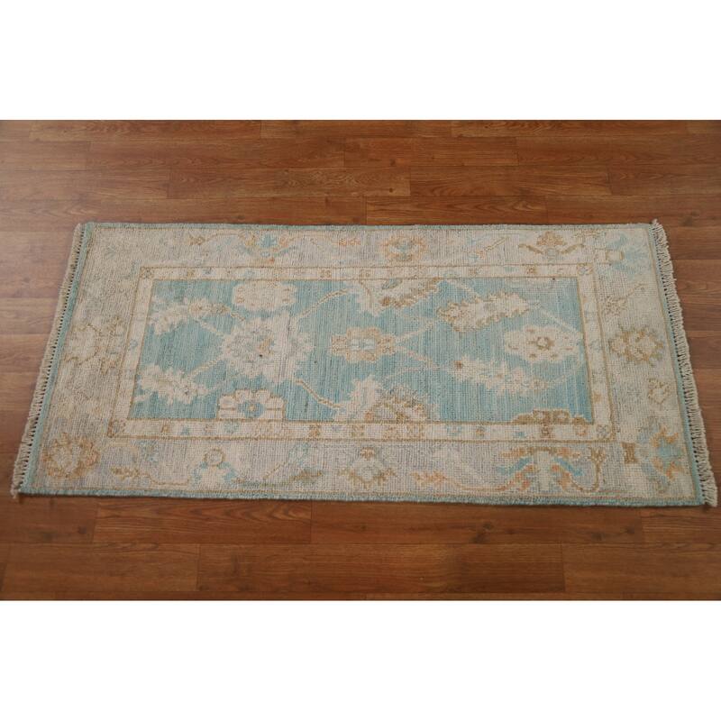 Vegetable Dye Oushak Turkish Rug Hand-knotted Oriental Wool Carpet - 1'11" x 4'1"