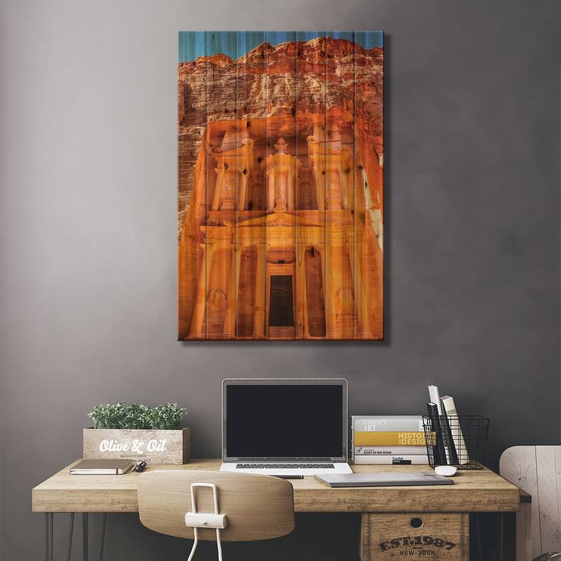 Treasury Built By The Nabataens, Siq, Petra, Jordan Print On Wood by William Perry - Multi-Color