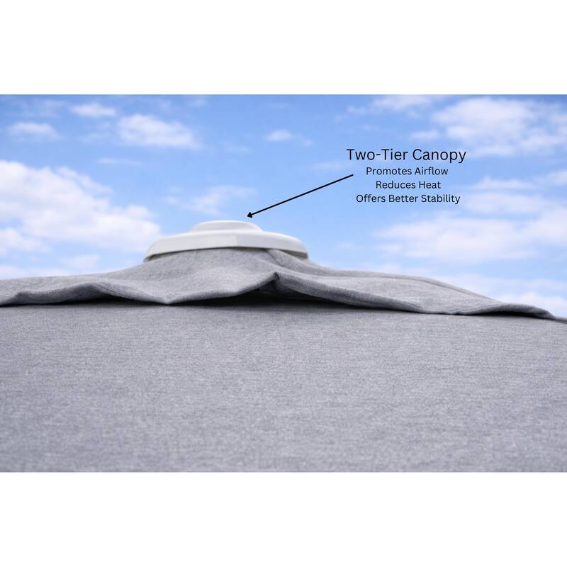 Piola White 10 ft. Square Aluminum Outdoor Cantilever Mouse Grey Fabric Umbrella with Granite Base