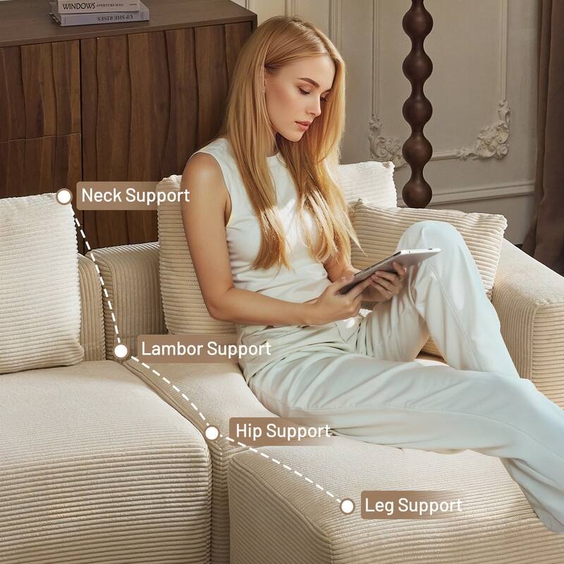 112.2‘’ W Corduroy Modern Compressed Block Sectional Couch with Plush Cushions