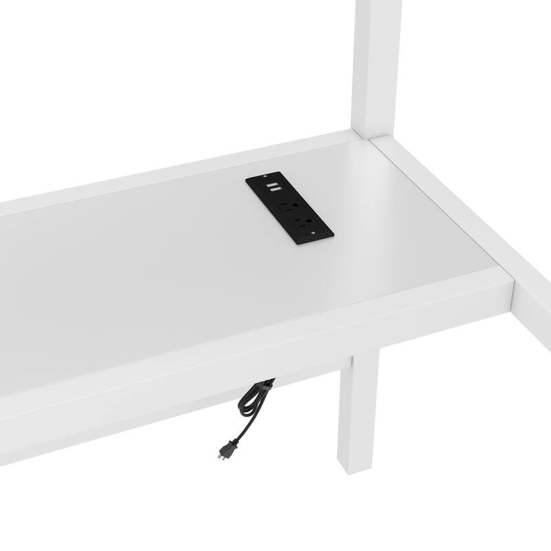 Queen Size Metal Loft Bed with Power Outlet, LED Lighting and Built-in Desk