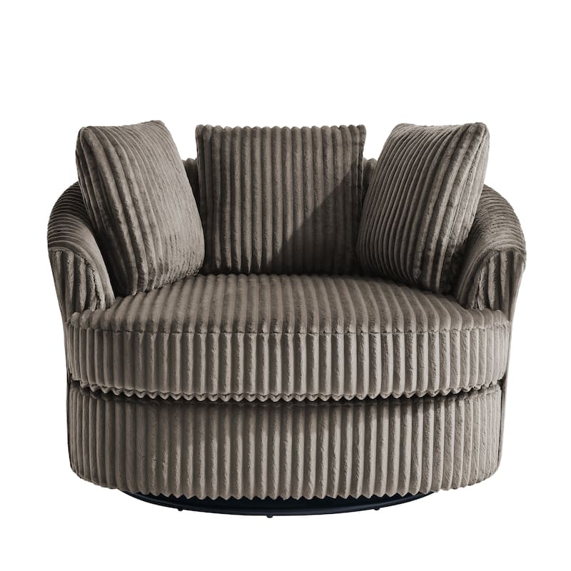 2 Set Oversized 43" W Plush Corduroy Swivel Barrel Chair with Pillows