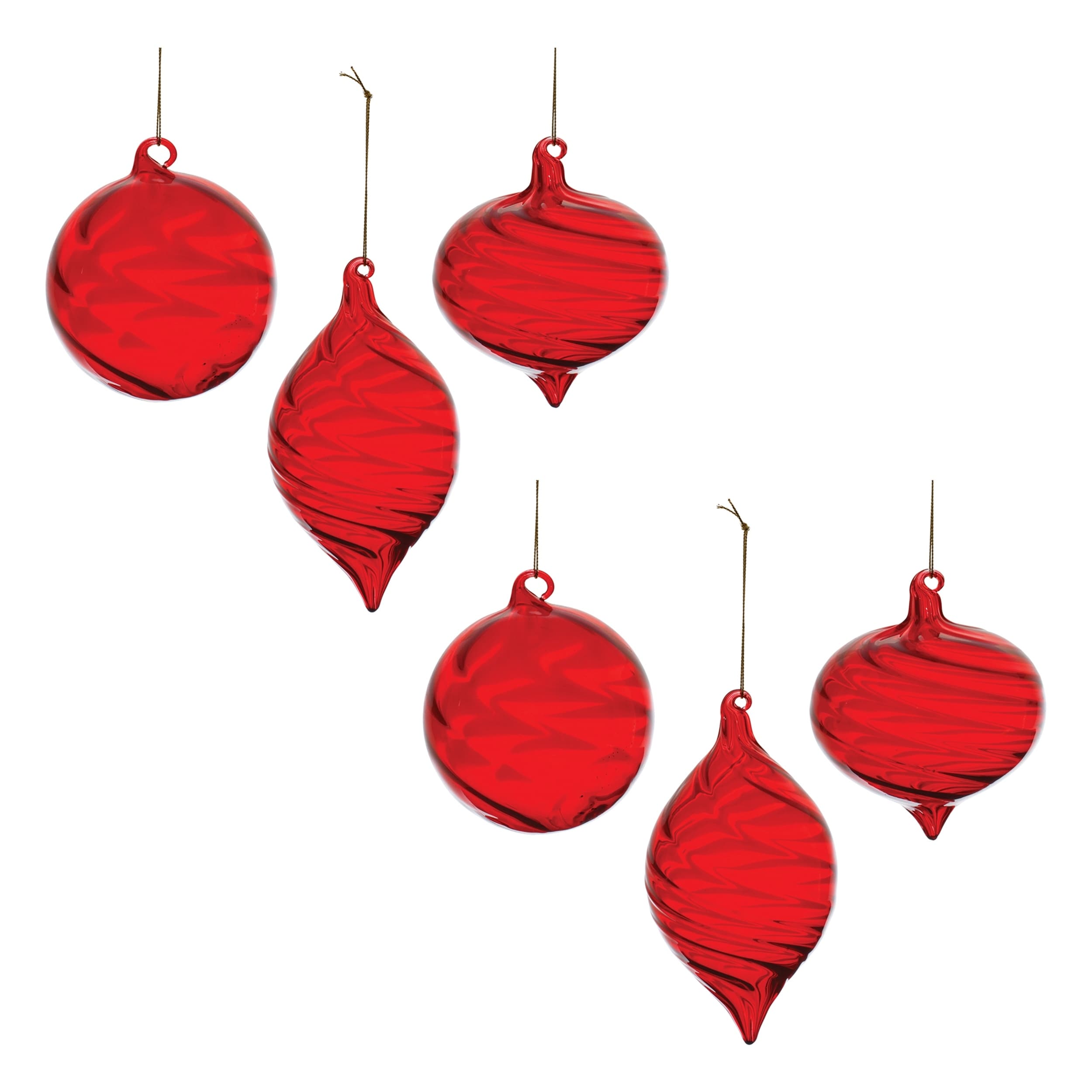 Red Swirl Glass Ornament (Set of 6)