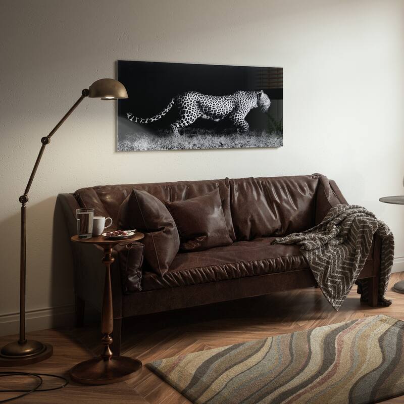 Leopard Wall Art Printed on Frameless Free Floating Tempered Glass