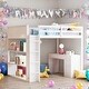preview thumbnail 1 of 18, Full Size Loft Bed with Ladder, Shelves and Desk, Maximized Space, White White