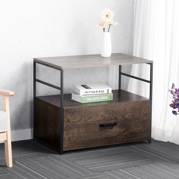 Lateral File Cabinet with 1 Open Compartment&1 Drawer, Rustic Brown. Opens flyout.