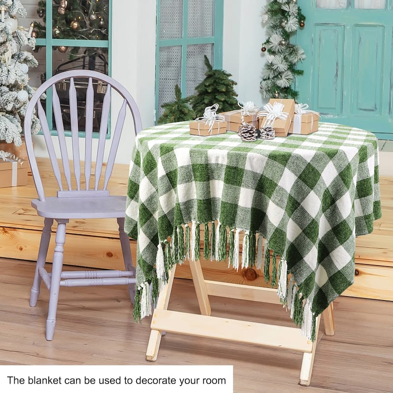 Chenille Throw Blankets Tassel Plaid
