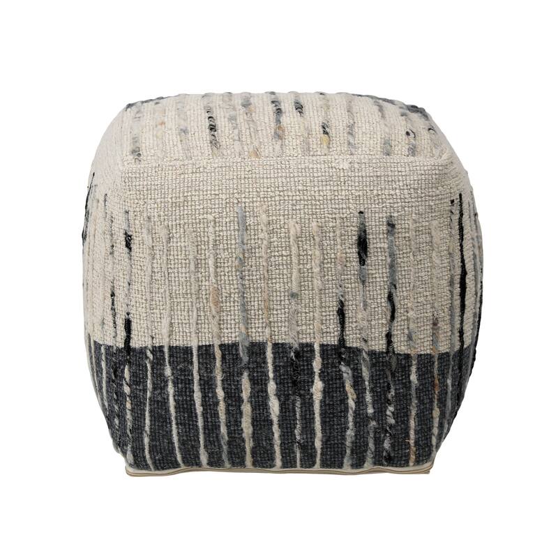 Mana Wool Upholstered Ottoman, Gray with Neutral Tones