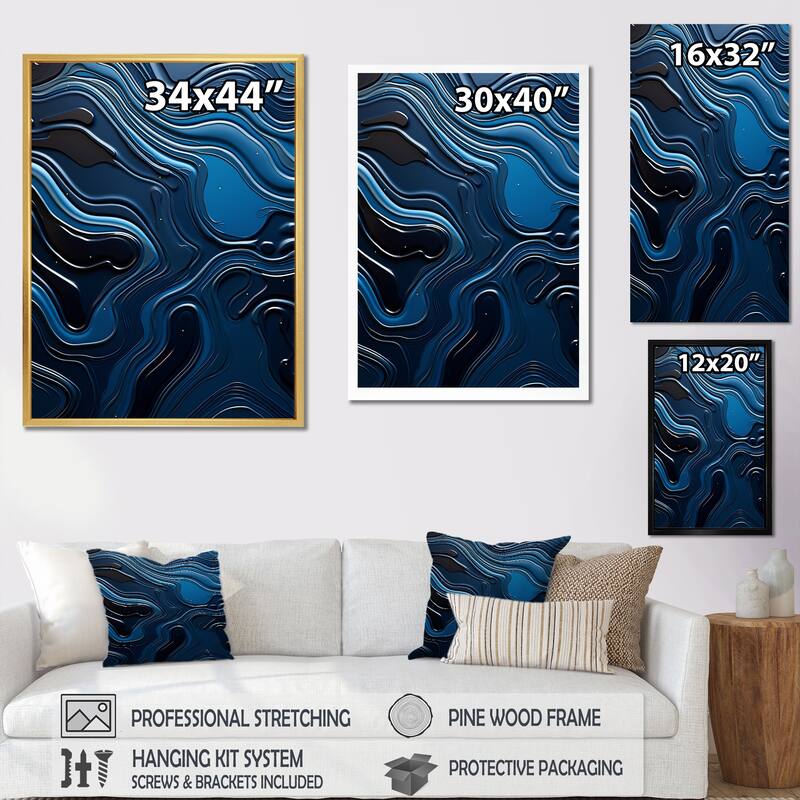 Designart "Dreamy Blue Ristretto Reverie " Abstract Shapes Framed Canvas Art Print