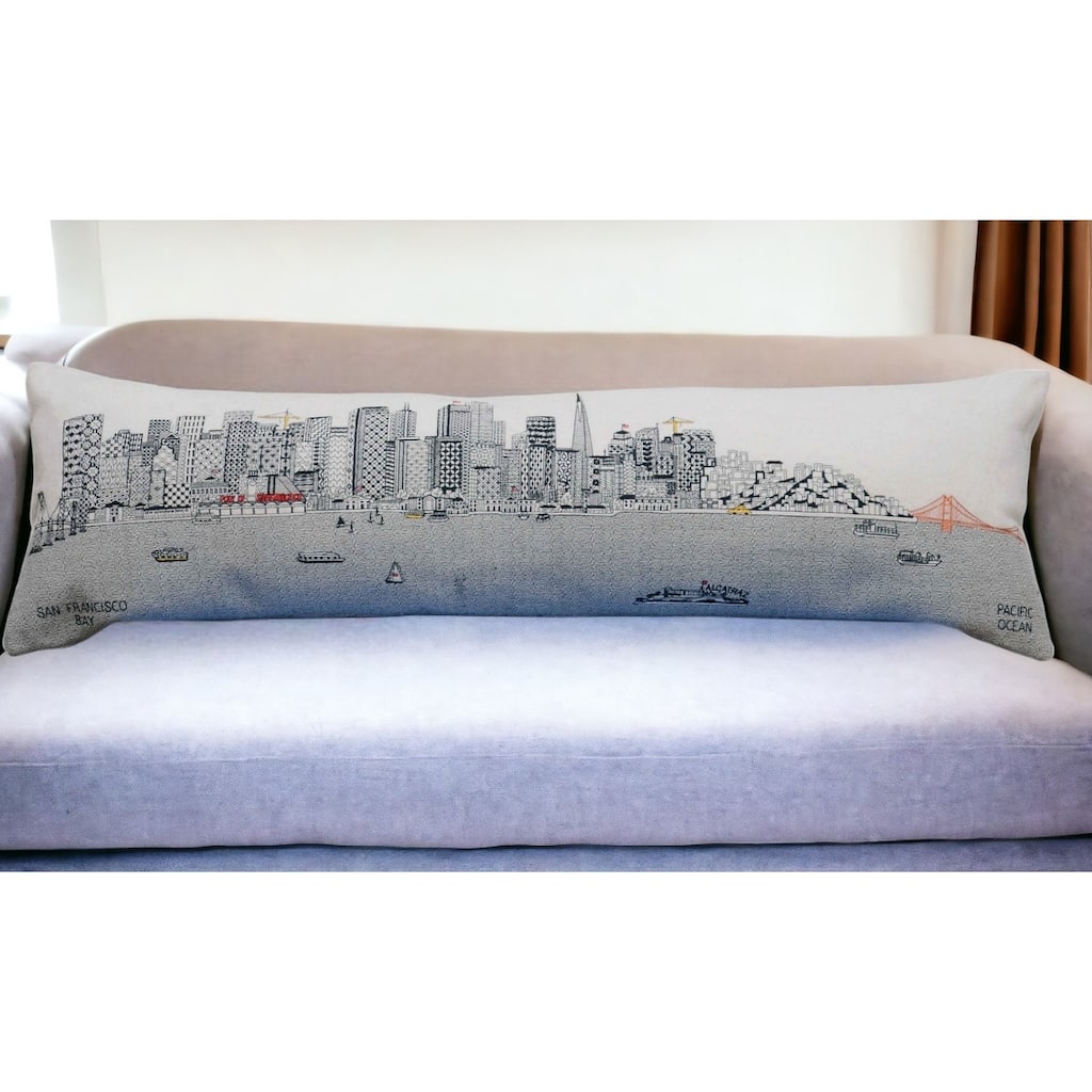 HomeRoots 46" White San Francisco Daylight Skyline Lumbar Decorative Pillow