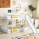 preview thumbnail 1 of 11, Twin Over Twin Floor Bunk Bed with Slide, Ladder, Door, Safety Guardrails White