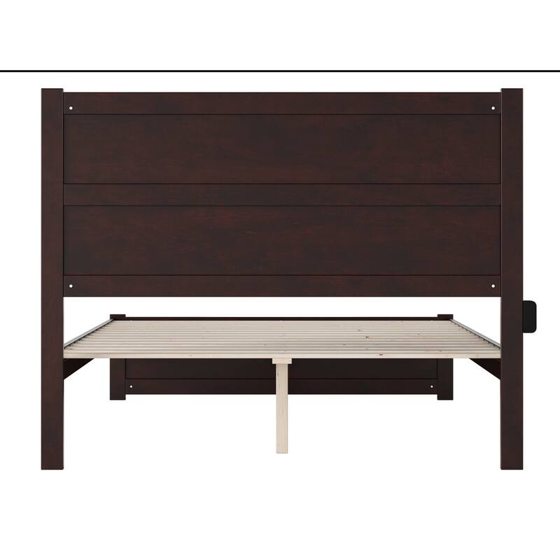 Modern Bed with Footboard - Queen Size Espresso Wood Platform Bed - Solid Wood Slat Kit & Charger
