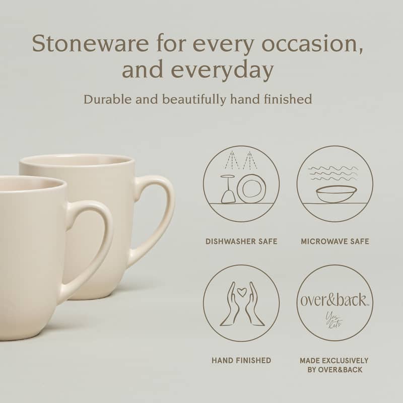 over&back Coupe 15oz Semi-Matte Stoneware Mugs, Set of 4
