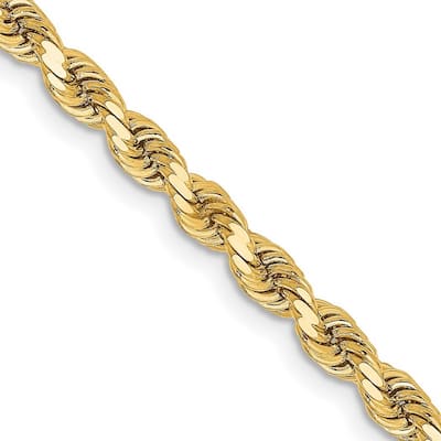 Curata 14k Gold 3.25mm Sparkle Cut Rope Chain Bracelet