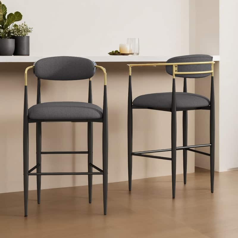 Barstools Set of 2, Counter Height Upholstered Bar Stools with Backs and Iron Legs for Kitchen Island,