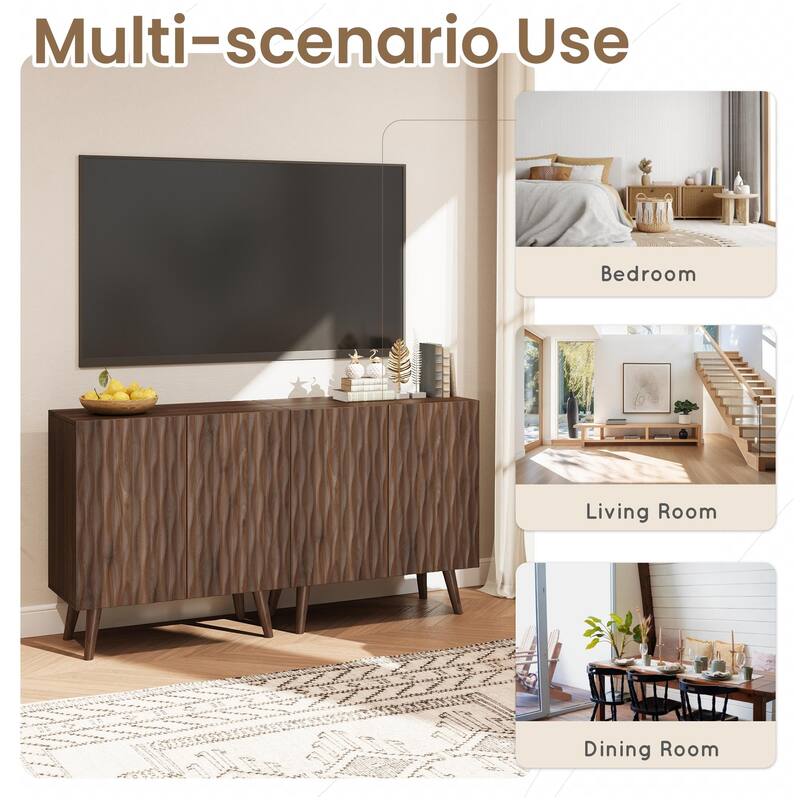 EROMMY Accent Storage Cabinet with Adjustable Shelves, Two-Door Wavy Door Sideboard for Dining Room or Entryway