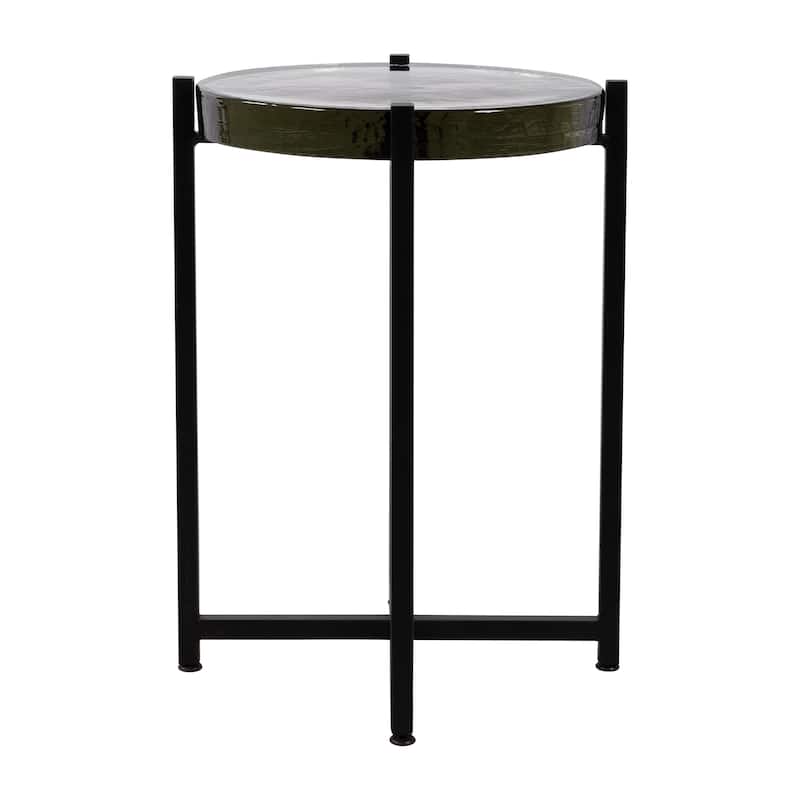 Sagebrook Home Accent Table Glass and Iron Modern Round 16.5"x16.5"x22.25" Black and White - 16.5" x 16.5" x 22.25"
