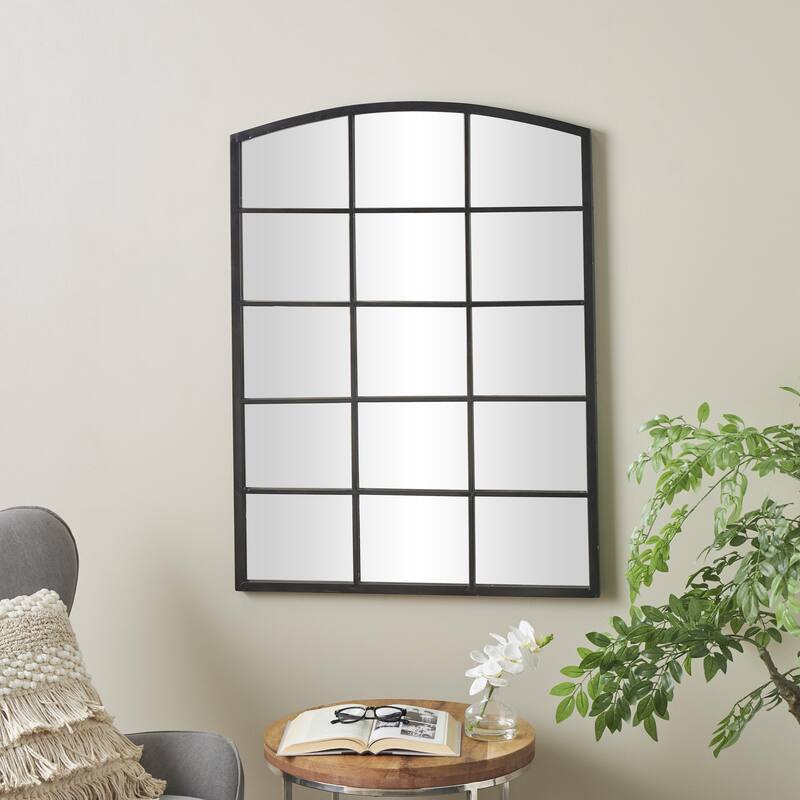 Metal Window Pane Inspired Room Wall Mirror with Arched Top - Roche River Decor
