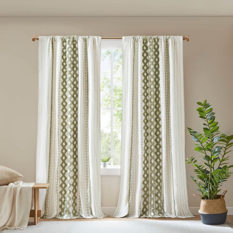 INK+IVY Imani Cotton Printed Single Curtain Panel with Chenille Stripe and Lining