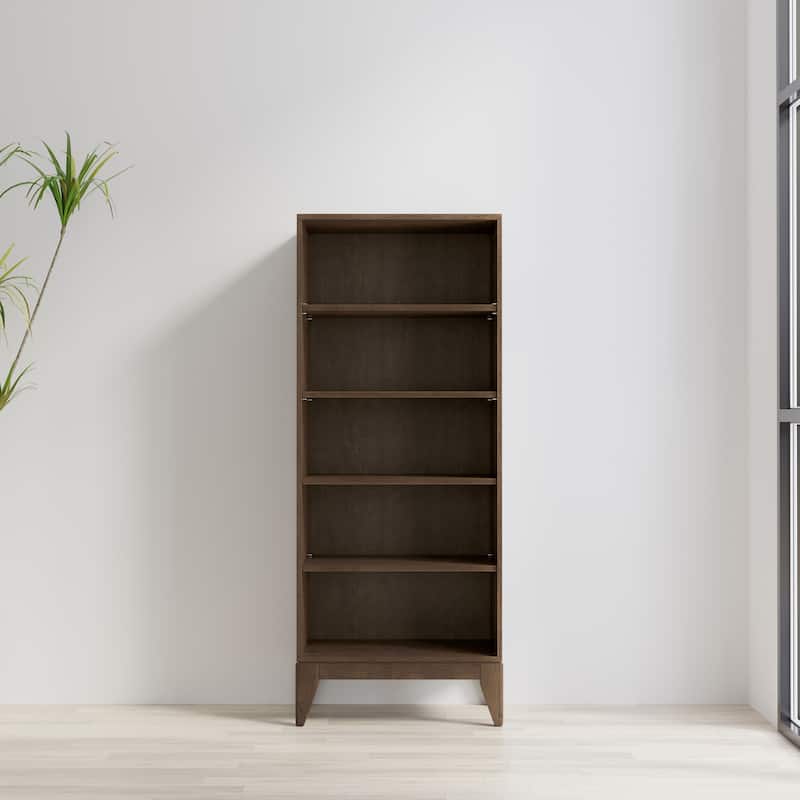 WYNDENHALL Pearson SOLID HARDWOOD 66 x 24 inch Modern 5 Shelf Bookcase in Walnut Brown - 16 "d x 24" w x 66" h - Walnut Brown