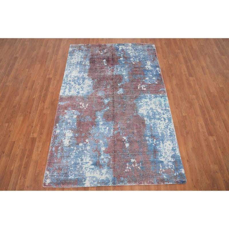 Hand Knotted Oriental Viscose Silk Carpet Modern Abstract Multi-Colored Abstract Area Rug - 7' 9'' X 4' 11''