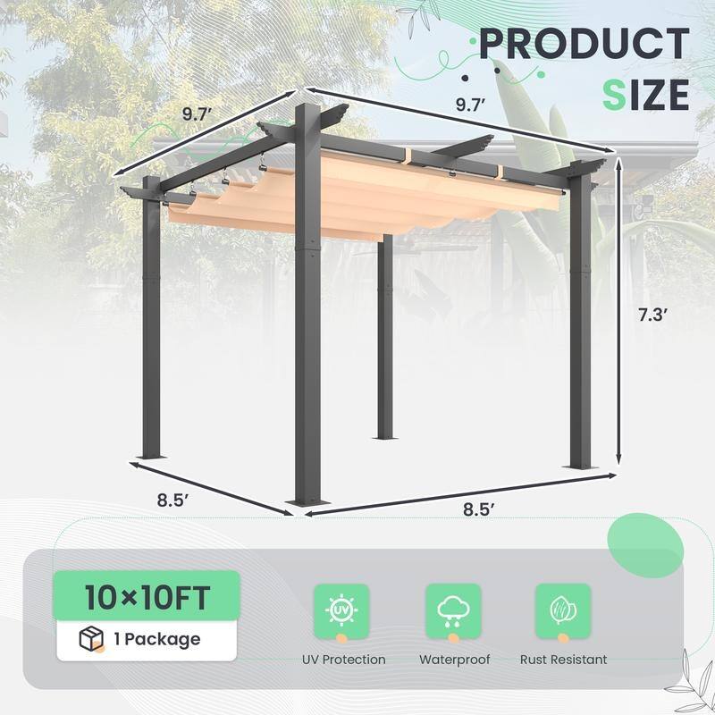 EROMMY 10' x 13' Outdoor Pergola with Retractable Canopy, Heavy-Duty Metal Frame and Adjustable Patio Shade Roof