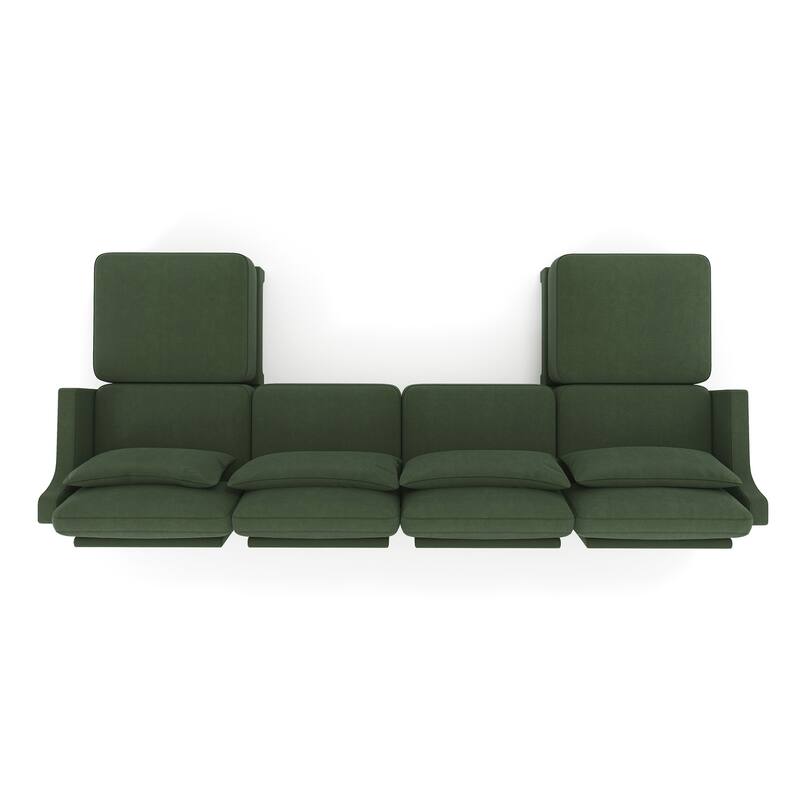 141.7" Chenille 4-Seater Sofa with Movable Ottoman, Lumbar Pillow and Solid Wood Frame