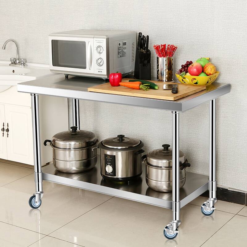 Costway 30'' x 48'' Stainless Steel Commercial Kitchen Work Table w/ 4