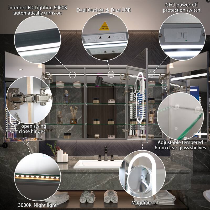 Modland 48"-72"W x 36"H Lighted Bathroom Medicine Cabinet with Backlit & Frontlit Modes,Anti-Fog