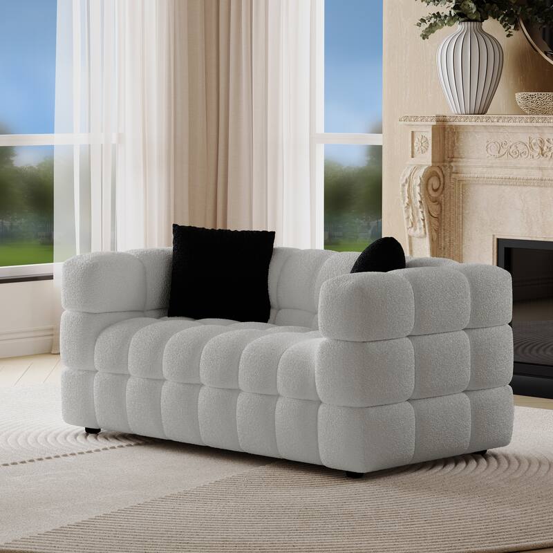 Wayna Modern Style Sofa, Sherpa Thick Cushion Double Loveseat - N/A