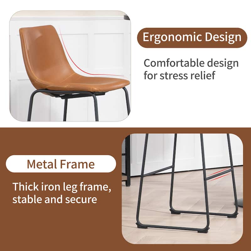 Set of 2 Adan Iron Frame Vintage Cappuccino Faux Leather Bar Stool