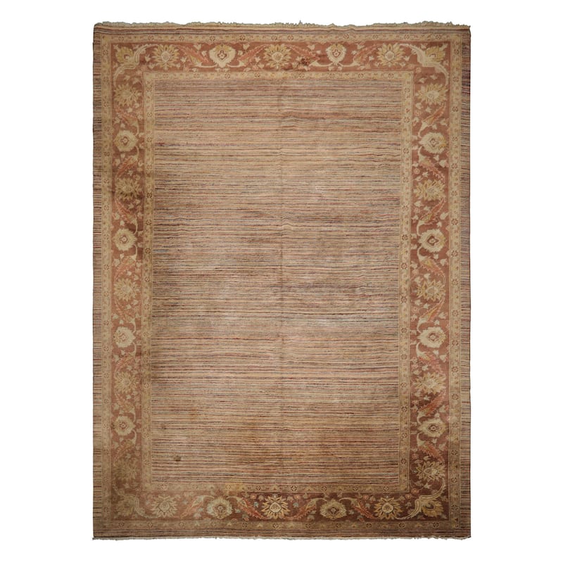 10'1''x13'9'' Hand Knotted Beige Wool Transitional Peshawar Silky Sheen Rug - 10' 1'' x 13' 9'' - 10' 1'' x 13' 9''