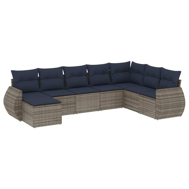 vidaXL 8 Piece Patio Sofa Set with Cushions Grey Poly Rattan - 24.4" x 24.4" x 27.2"