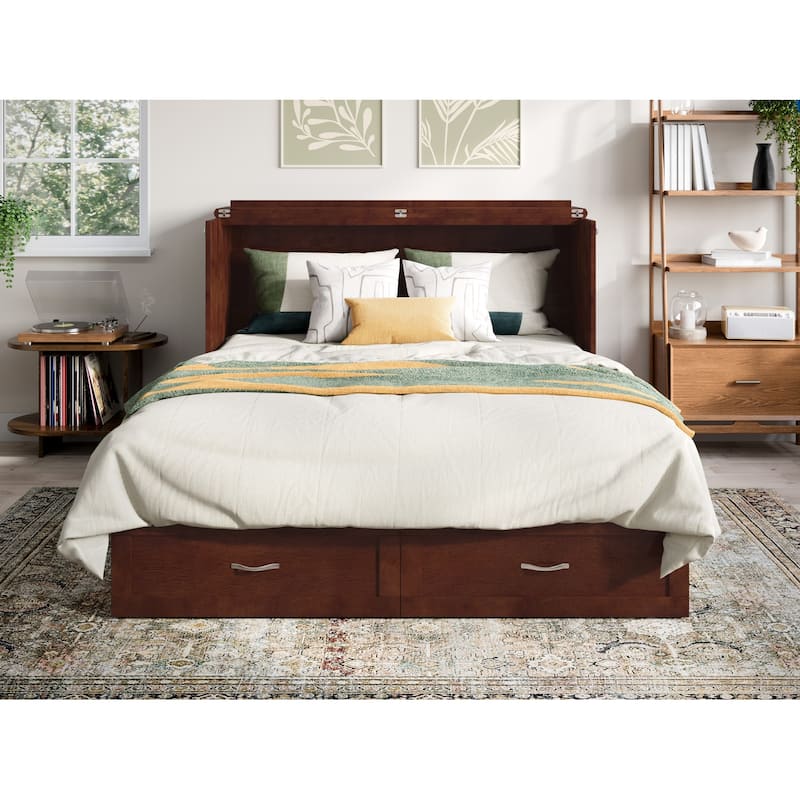 AFI Raleigh Queen Solid Wood Murphy Bed Chest with Mattress