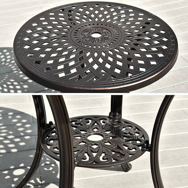 Moasis 30" Round Patio Dining Table Cast Aluminum Outdoor Bistro Table With Umbrella Hole