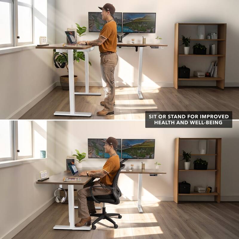 Mount-It! XL 75"W Electric Corner Adjustable Standing Desk, Brown/White (MI-15028)