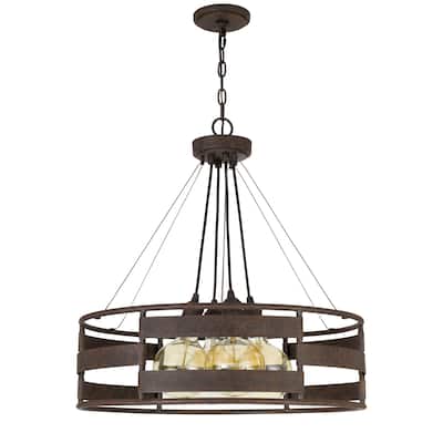 Frot 24 Inch Chandelier w Light Bulbs, Suspended Cable Design, Rust