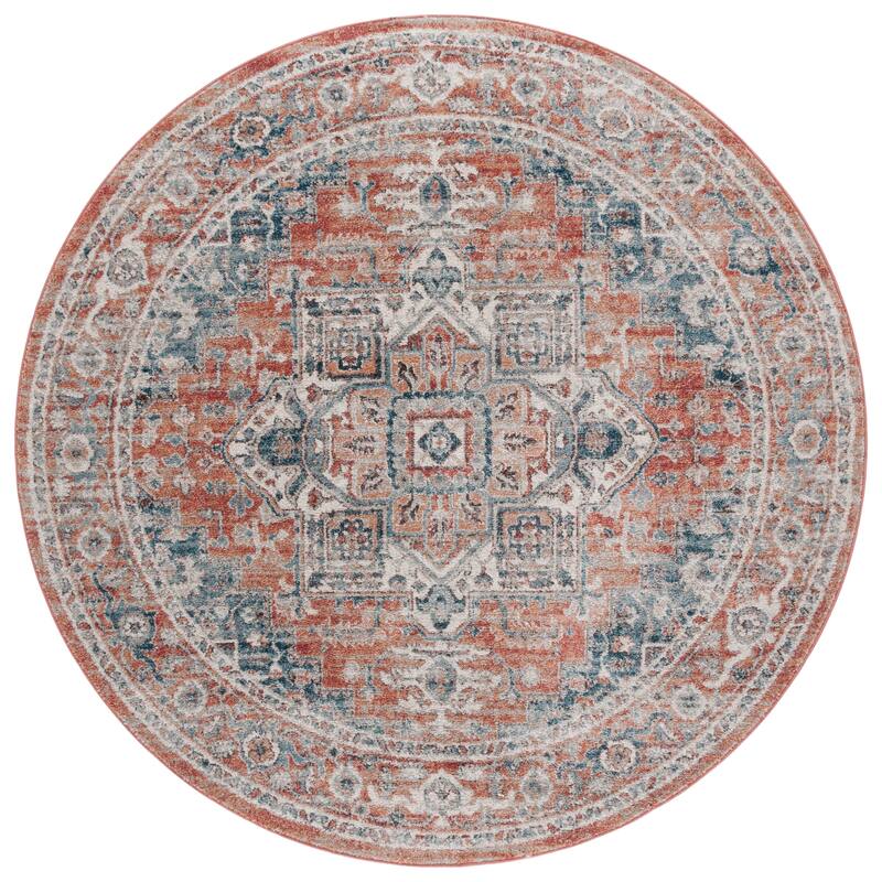 SAFAVIEH Vintage Amely Tabriz Oriental Rug - 6'7" Round - Rust/Blue