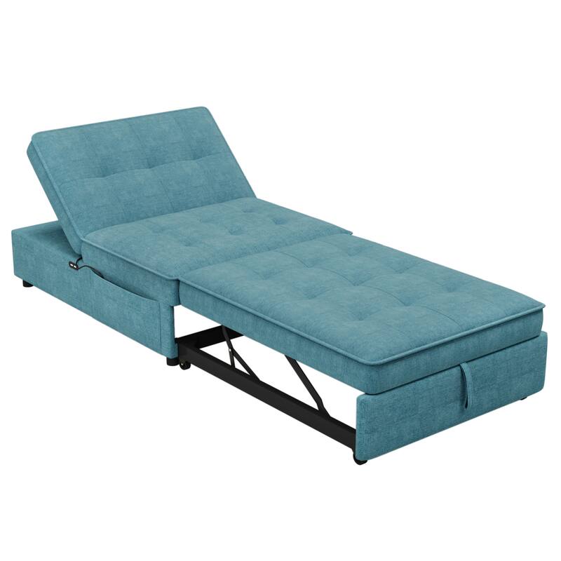 72.5" Linen 4-in-1 3-Seater Sleeper Sofa with 5-Level Adjustable Backrest And Storage Pocket